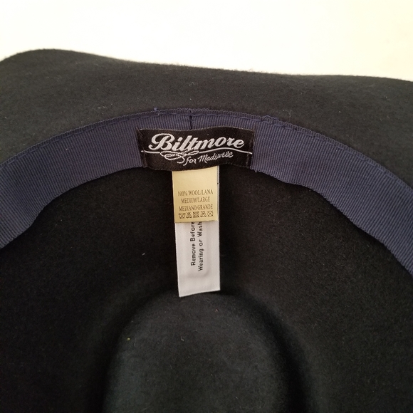 Biltmore Madewell Hat Wool Felt Fedora Size M / L Navy Blue Wide Floppy Brim - Picture 4 of 6